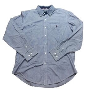 US Polo Assn Mens Button Down Shirt Blue Gingham Long Sleeve Casual Size L